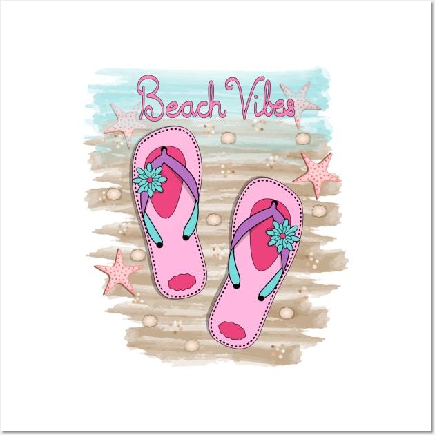 Beach Vibes - Flip Flops Art Wall Art by Designoholic